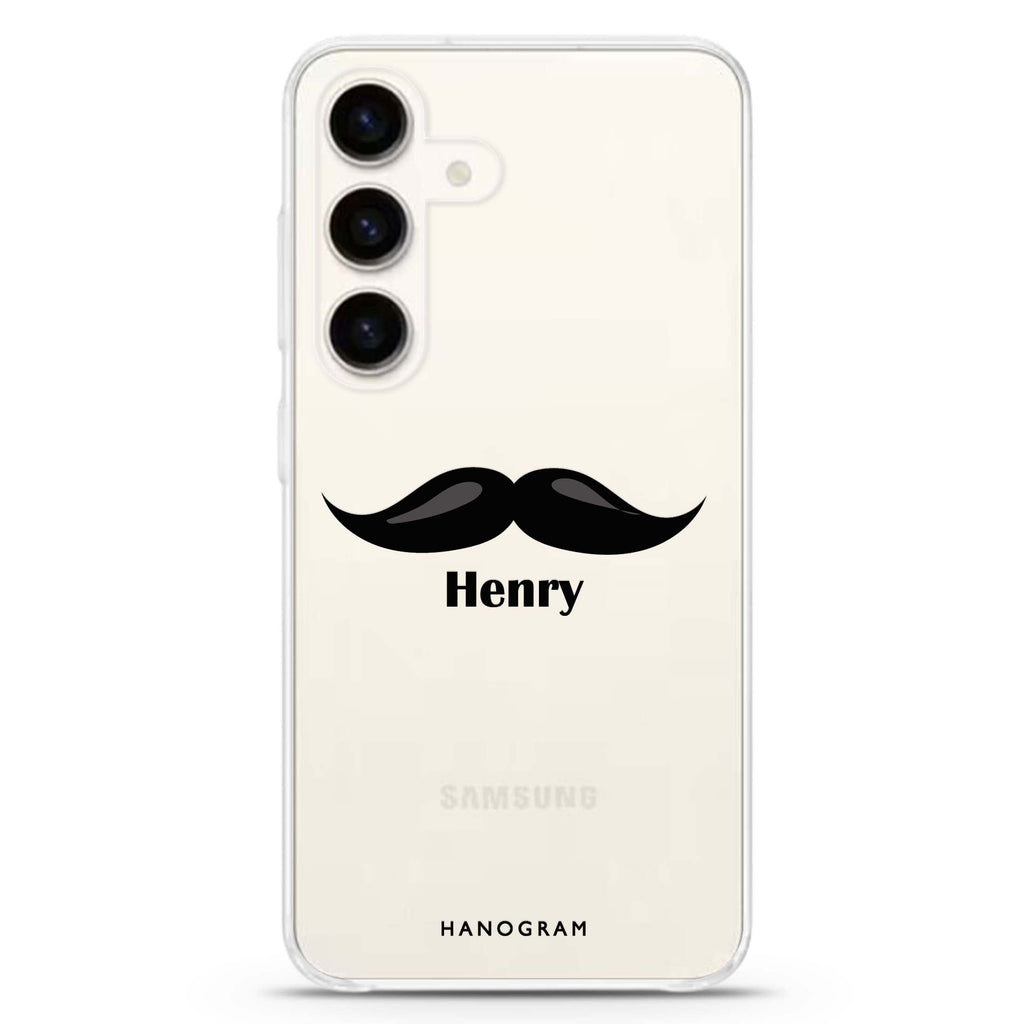 Moustache Samsung Galaxy S26/S25/S24 可加名字水晶透明保護殼正面展示
