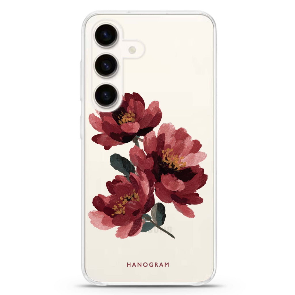 Crimson Peony Samsung Galaxy S26/S25/S24 水晶透明保護殼正面展示