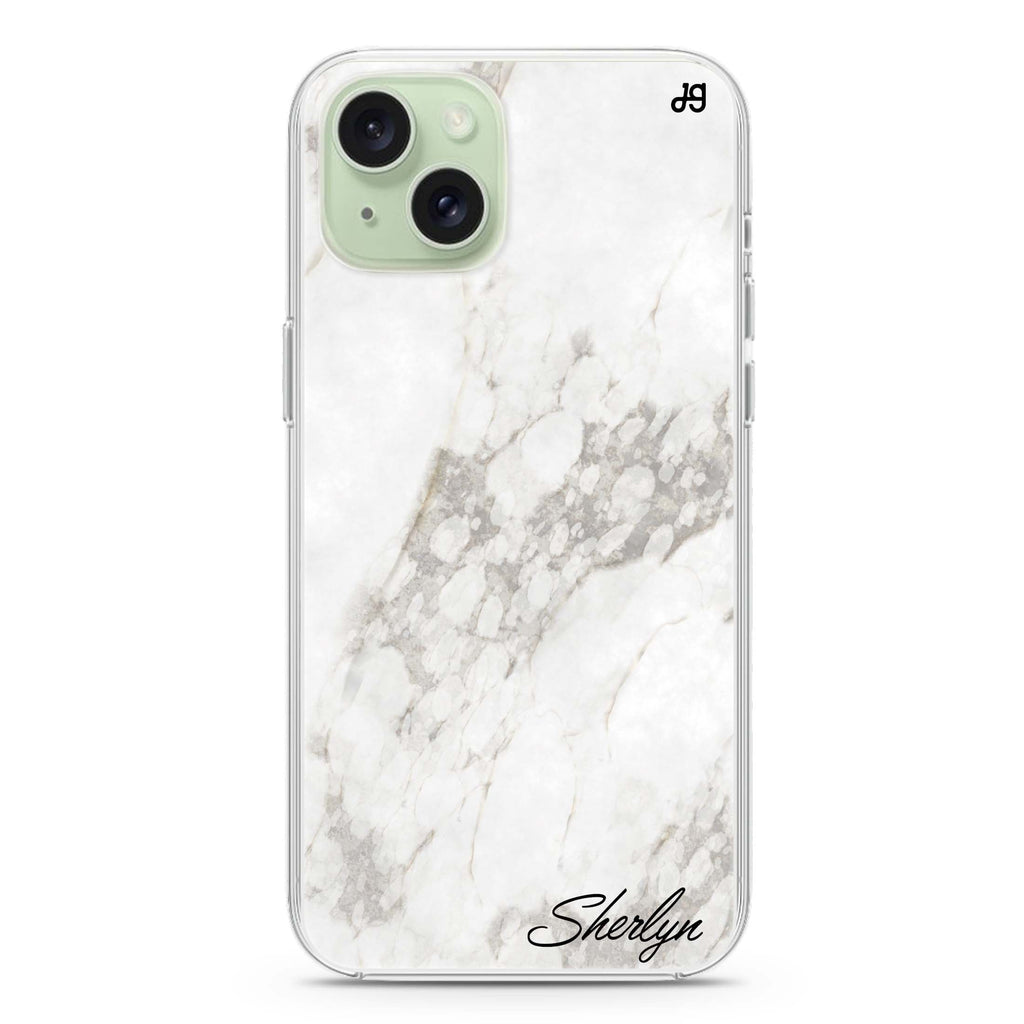Simple White Marble iPhone 15 Magsafe 兼容水晶透明保護殼