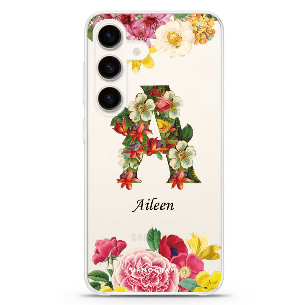 Bouqet Flower Monogram Samsung Galaxy S26/S25/S24 水晶透明保護殼正面展示