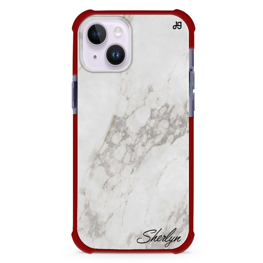 Simple White Marble iPhone 15 Plus Magsafe 兼容超強防摔保護殼