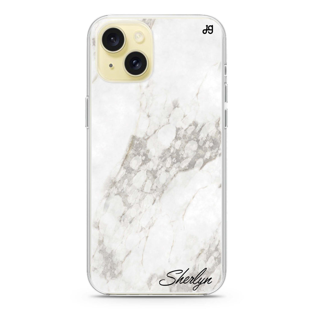 Simple White Marble iPhone 15 Plus Magsafe 兼容水晶透明保護殼