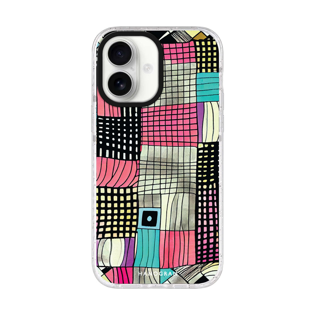 Abstract Checked Pattern iPhone 17 水晶透明保護殼正面展示