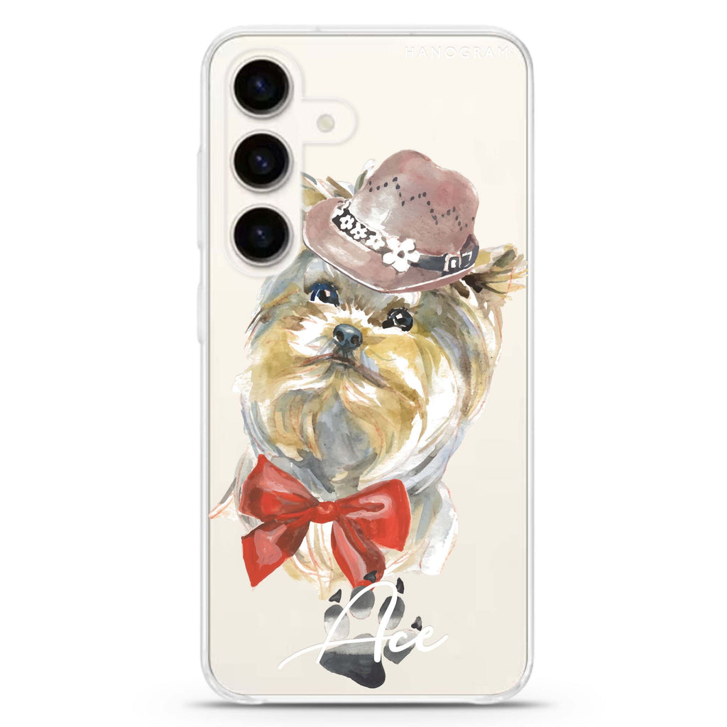 Yorkshire Terrier Samsung Galaxy S26/S25/S24 可加名字水晶透明保護殼正面展示