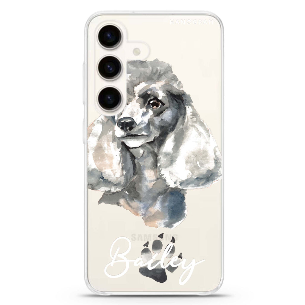 Poodle Samsung Galaxy S26/S25/S24 可加名字水晶透明保護殼正面展示