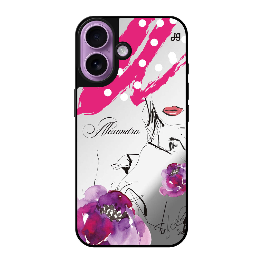 Reflective iPhone 16 Mirror Case –Floral Makeup Design