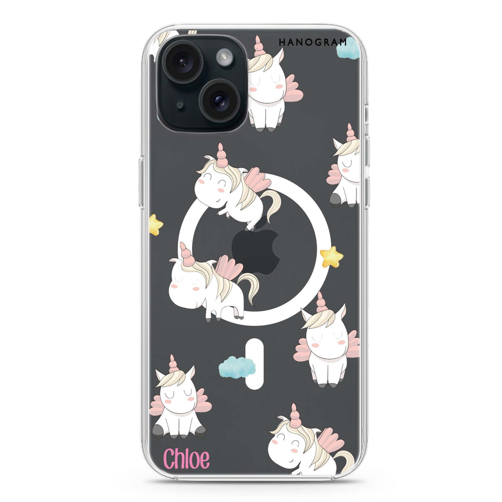 Baby Cute Unicorn iPhone 15 Magsafe 兼容水晶透明保護殼