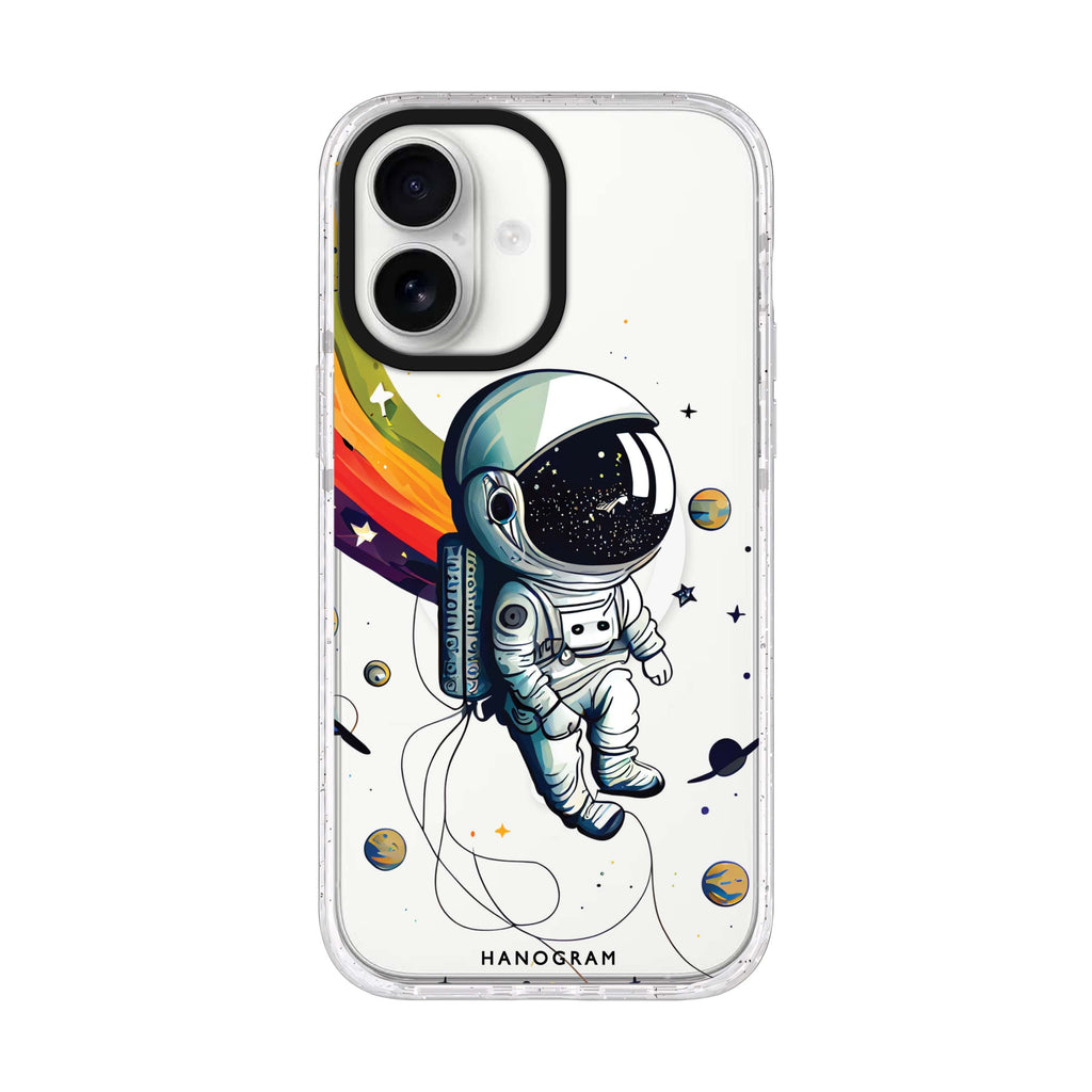 Astronaut in rainbow iPhone 17 水晶透明保護殼正面展示