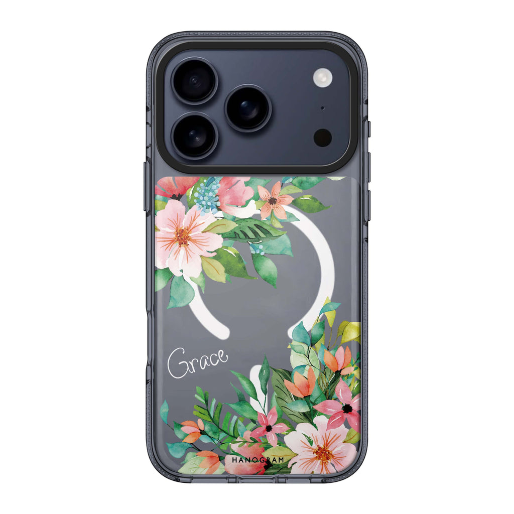 Flower Inspiration iPhone 17 Pro Max MagSafe 水晶透明保護殼 花卉圖案設計 可自訂名字及字色 圖1