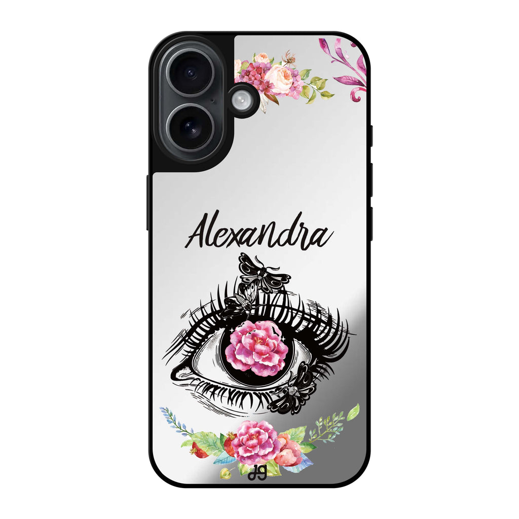 Reflective iPhone 16 Mirror Case –Flower in Eye Design