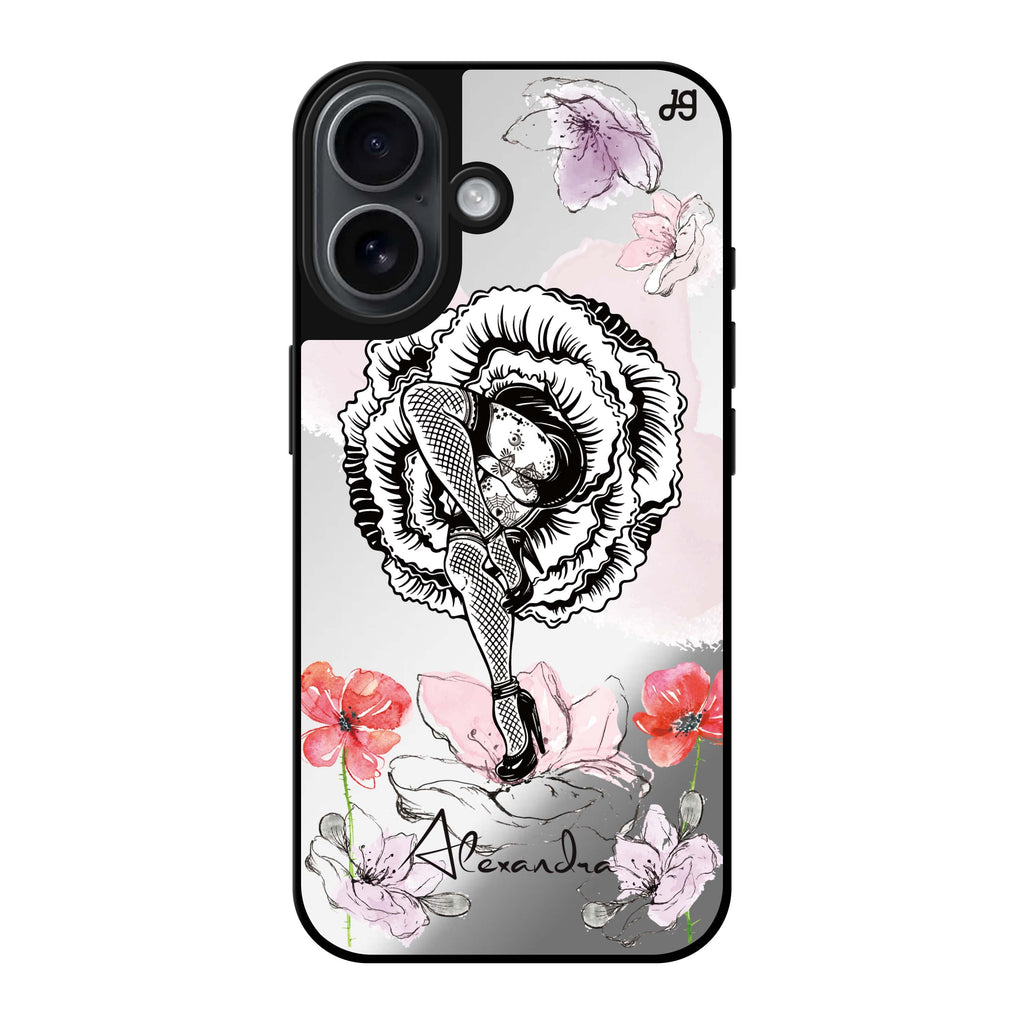Reflective iPhone 16 Mirror Case –Dancing Flora Design