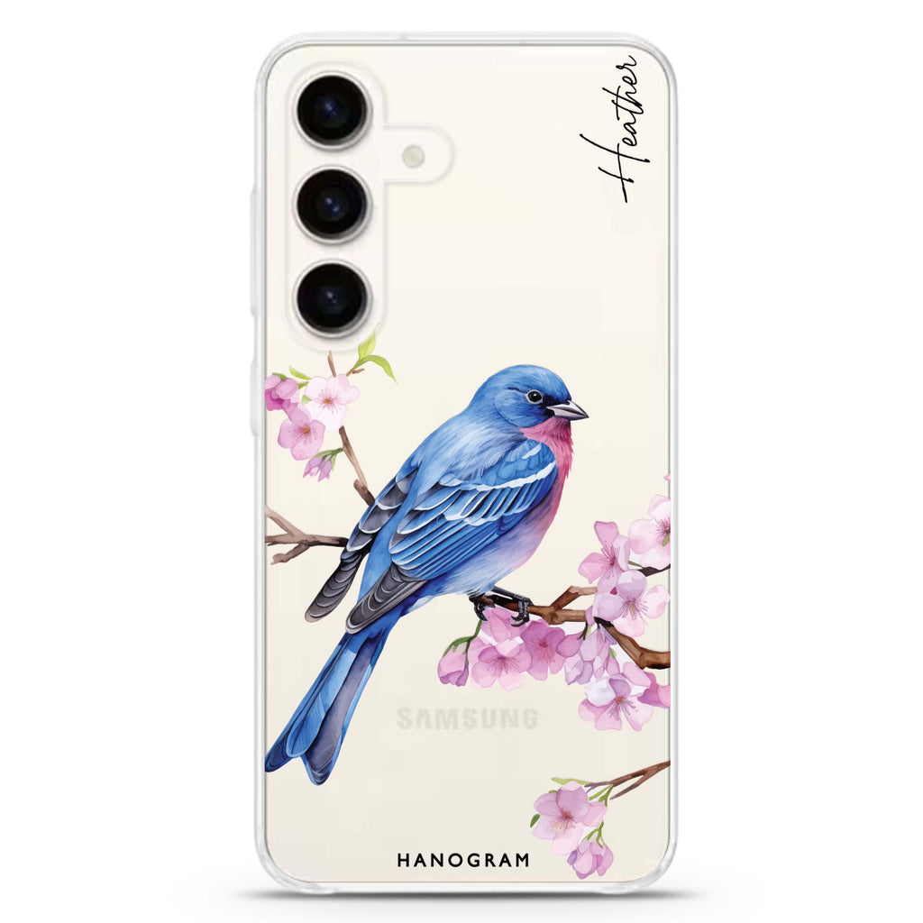 Indigo Serenade Samsung Galaxy S26/S25/S24 可加名字水晶透明保護殼正面展示