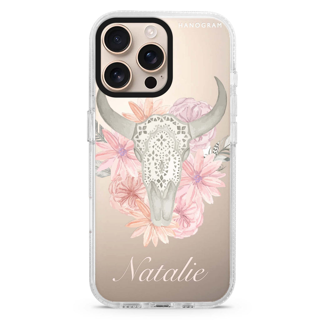 Skull Bull & Watercolor Flowers Magsafe 兼容水晶透明保護殼