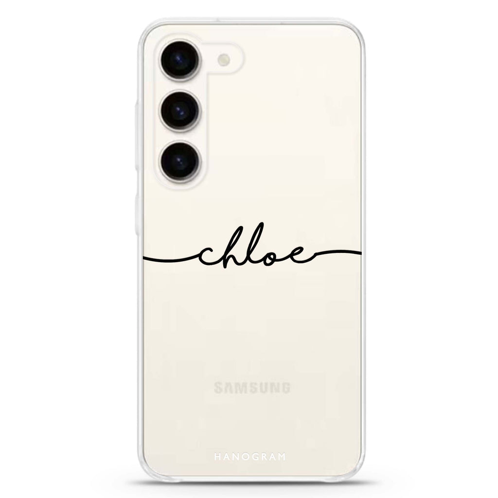 Handwritten Samsung Galaxy S26/S25/S24 可加名字水晶透明保護殼正面展示