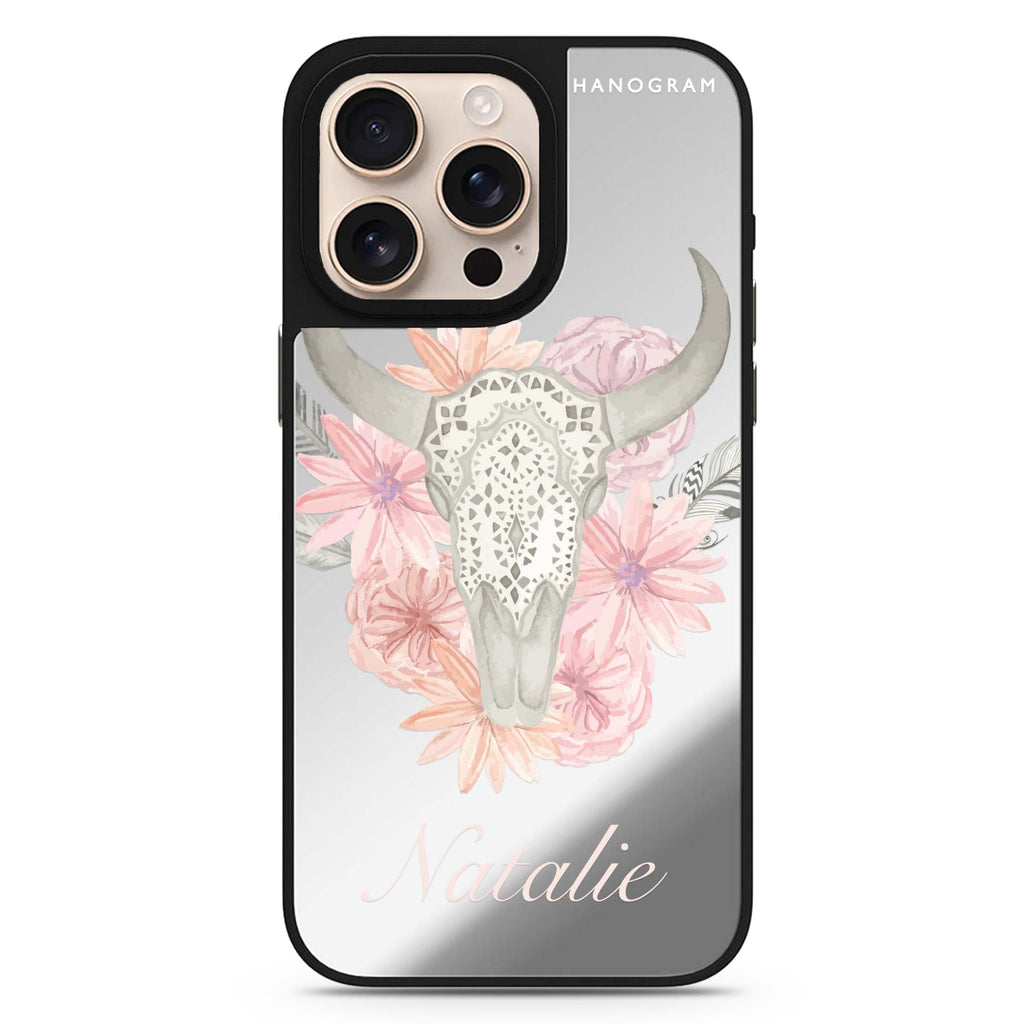 Skull Bull & Watercolor Flowers 鏡面手機殼