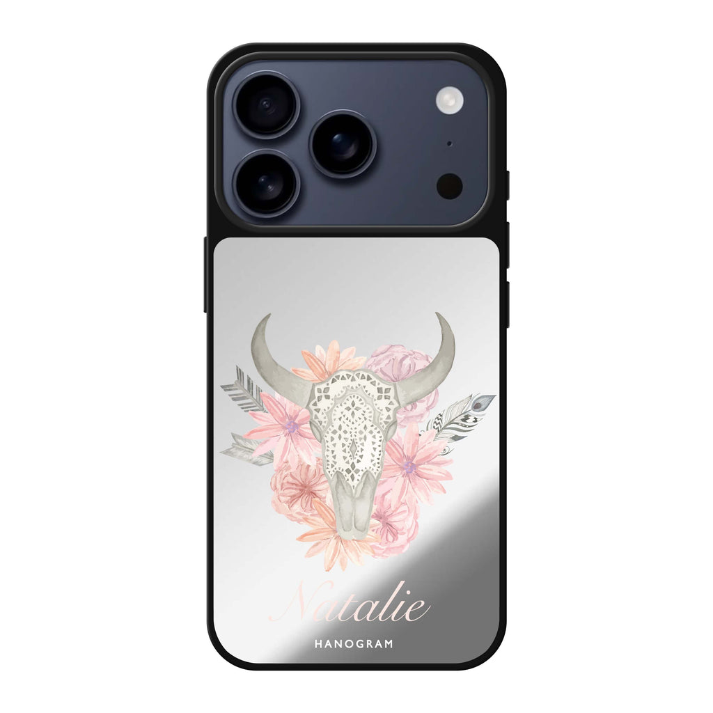 Skull Bull & Watercolor Flowers 花卉 iPhone 17 Pro Max 鏡面手機殼主圖