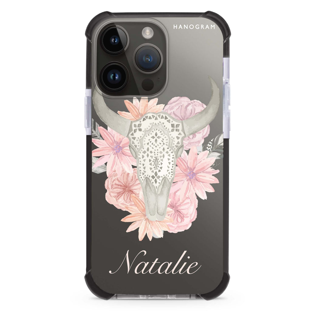 Skull Bull & Watercolor Flowers iPhone Magsafe 兼容超強防摔保護殼