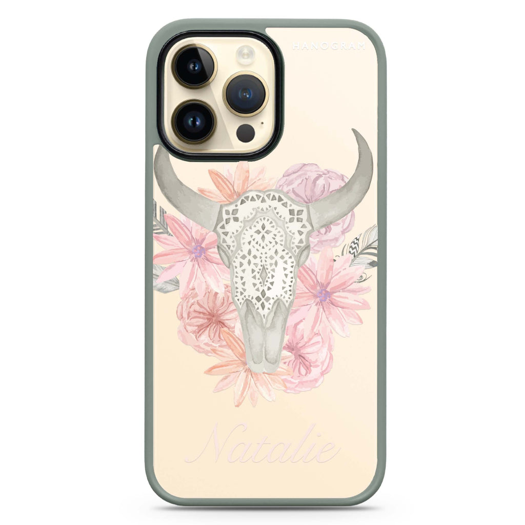 Skull Bull & Watercolor Flowers 防衝擊保護殼