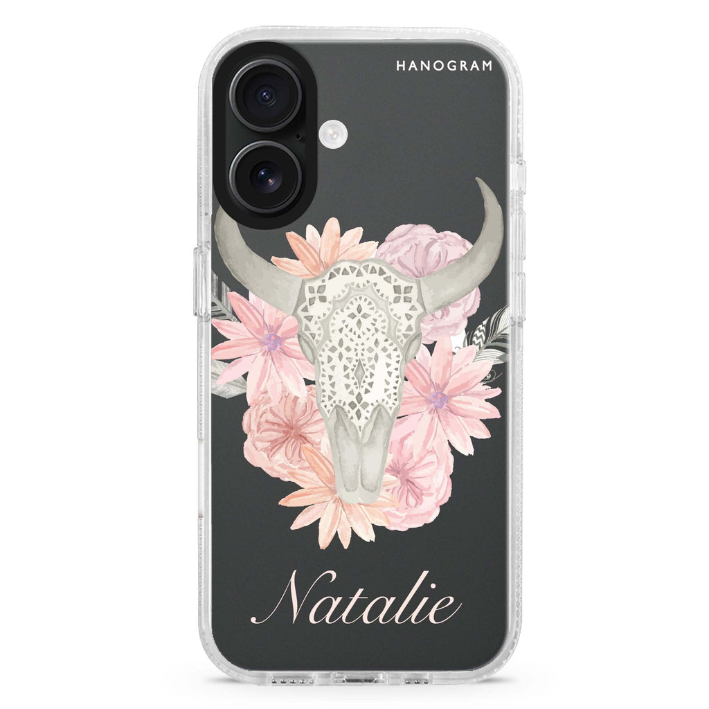 Skull Bull & Watercolor Flowers Magsafe 兼容水晶透明保護殼