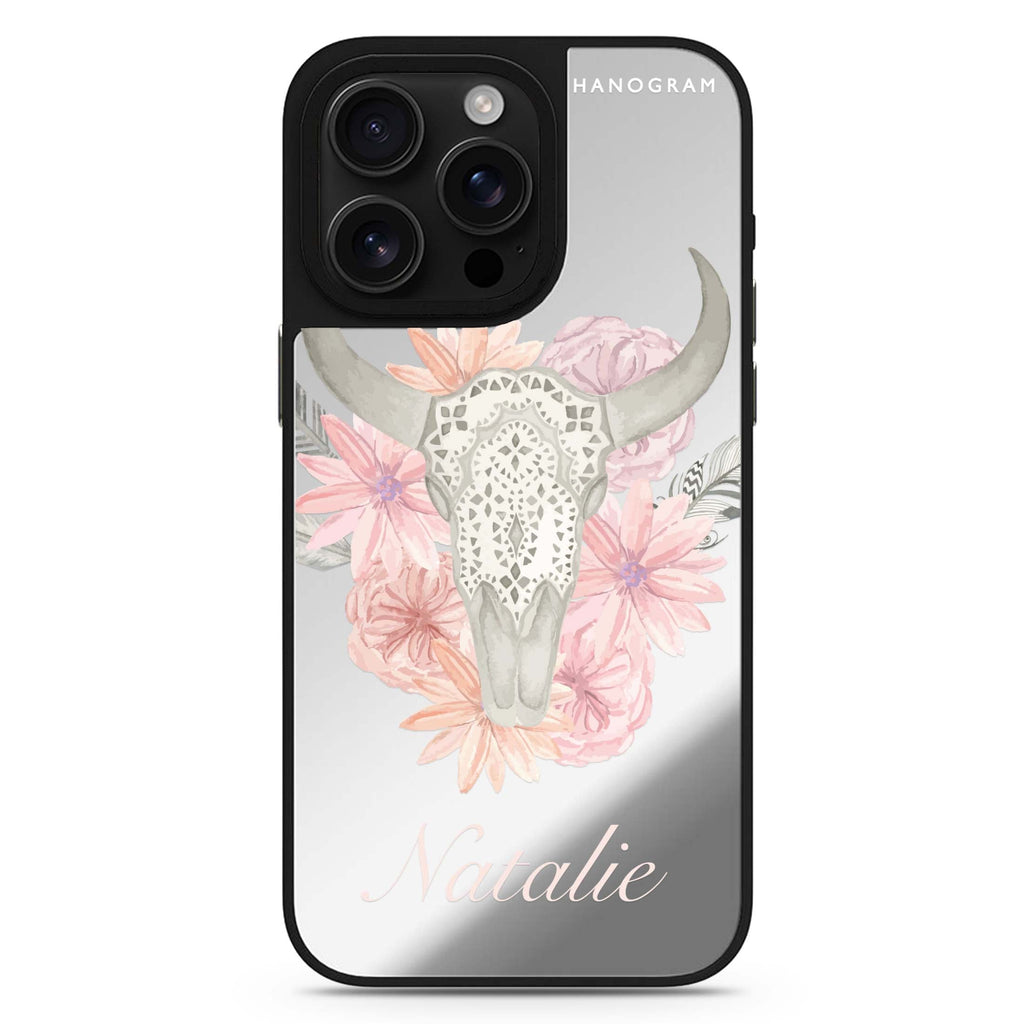 Skull Bull & Watercolor Flowers Magsafe 兼容鏡面手機殼