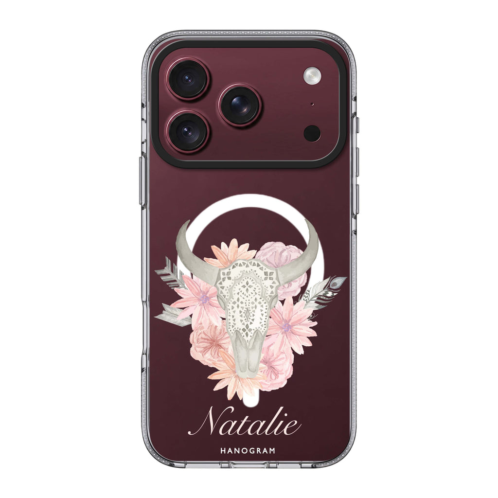 Skull Bull & Watercolor Flowers 水晶透明保護殼