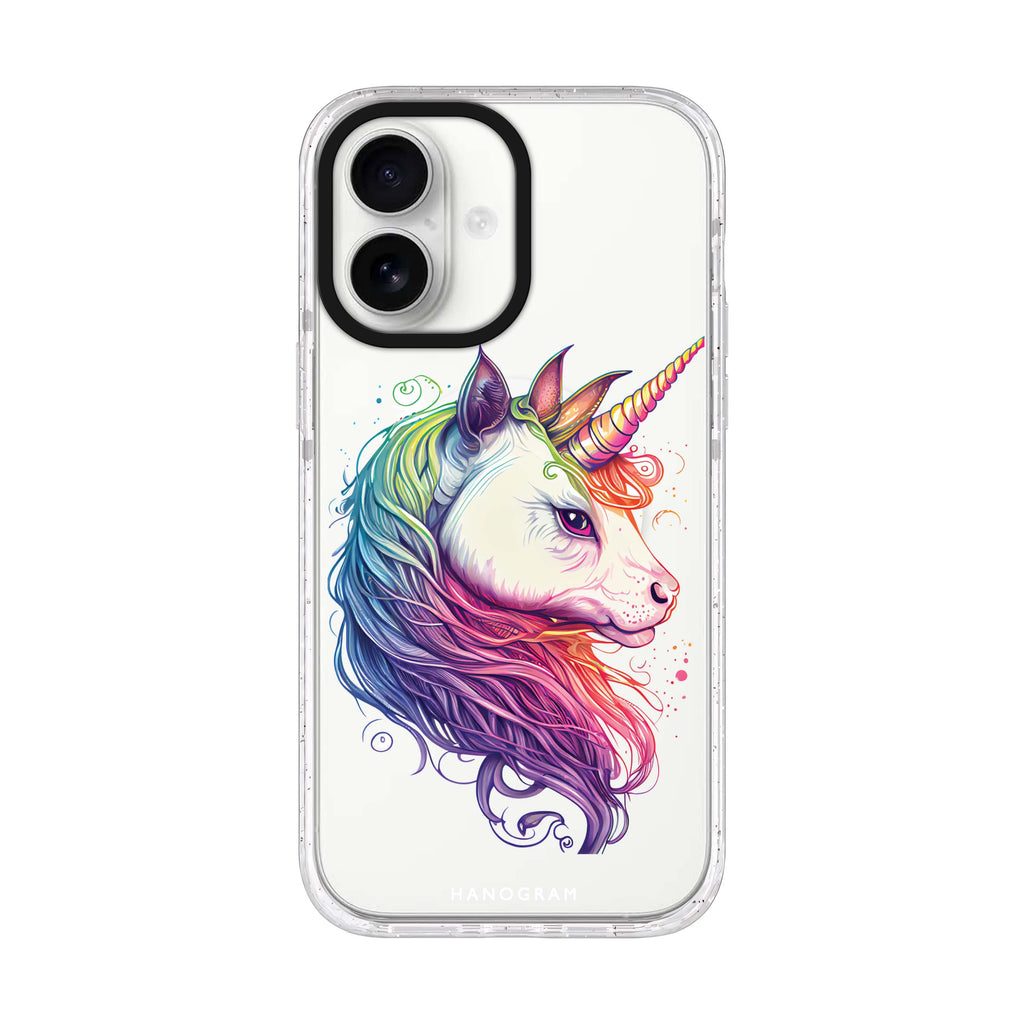 A unicorn iPhone 17 水晶透明保護殼正面展示