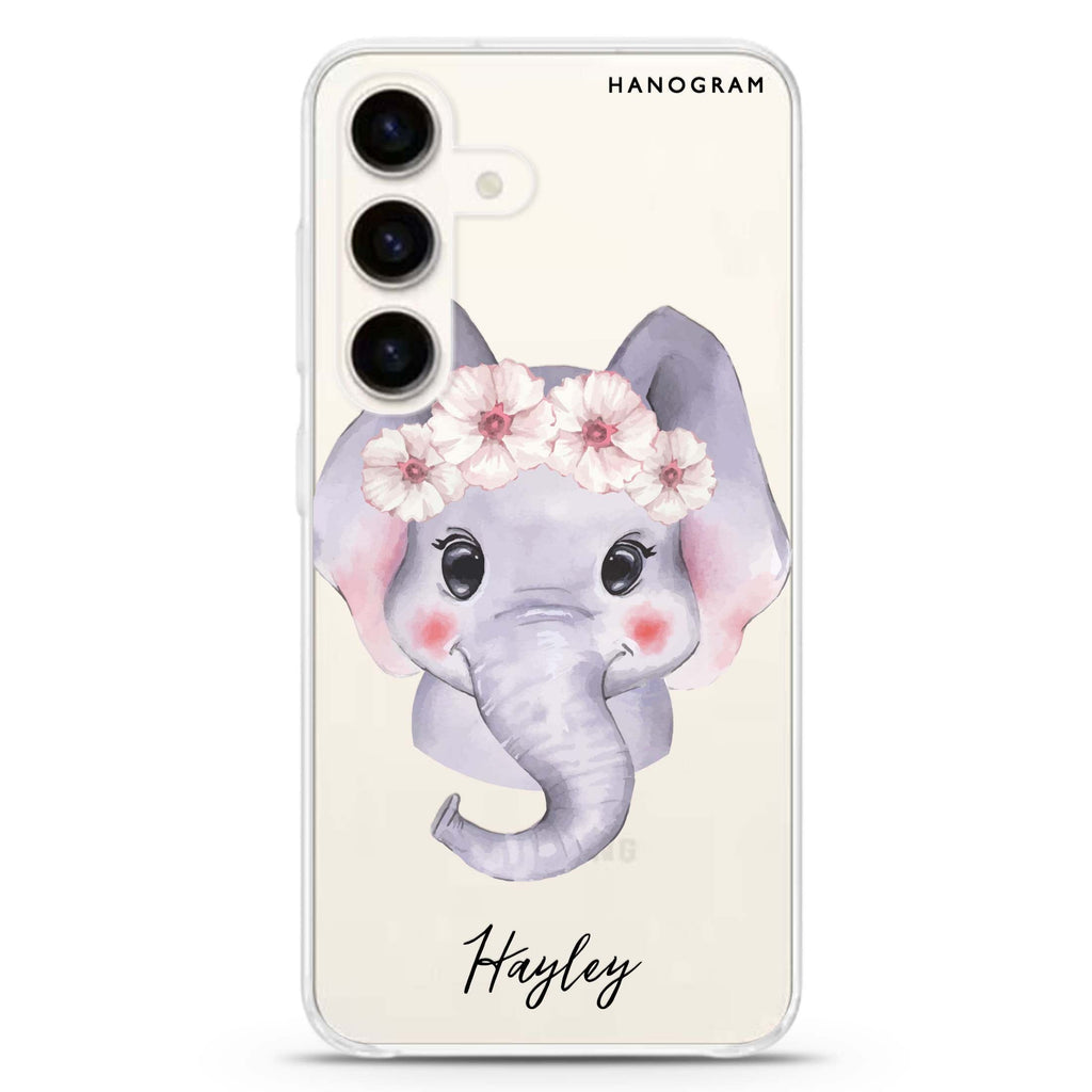 Baby Elephant Samsung Galaxy S26/S25/S24 可加名字水晶透明保護殼正面展示