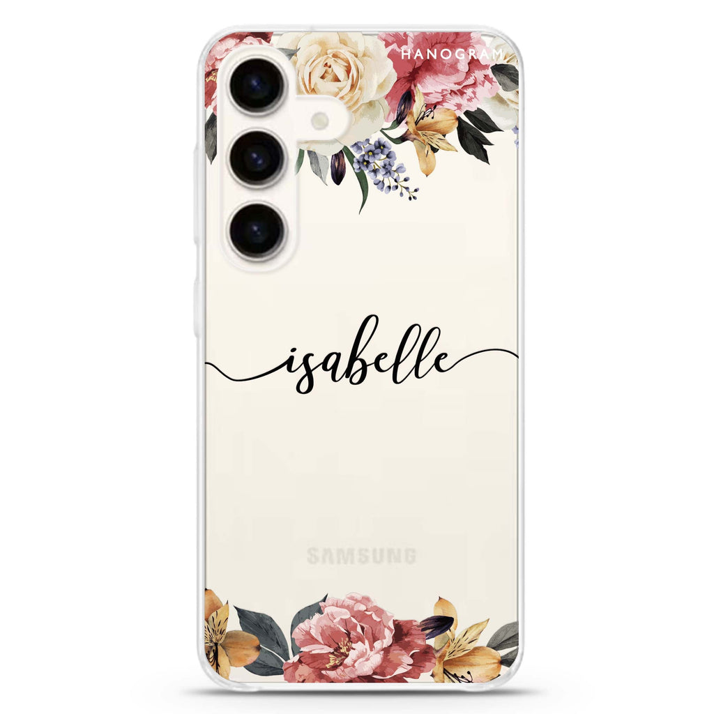 Art of Classic Floral Samsung Galaxy S26/S25/S24 可加名字水晶透明保護殼正面展示