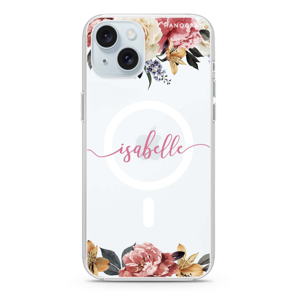 Art of Classic Floral iPhone 15 Magsafe 兼容水晶透明保護殼