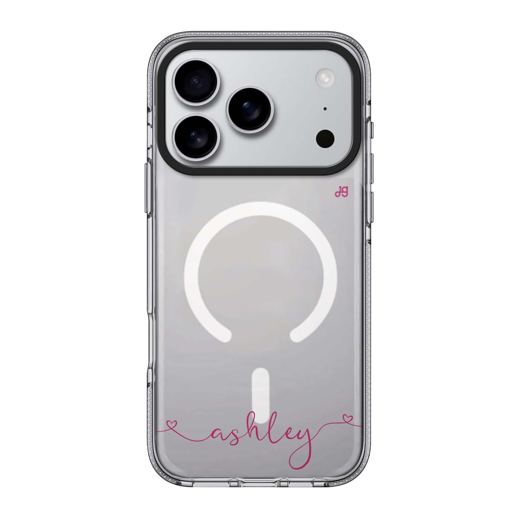 Loving Heart II iPhone 17 Pro Max MagSafe 水晶透明保護殼 情人節設計設計 可自訂名字及字色 圖1