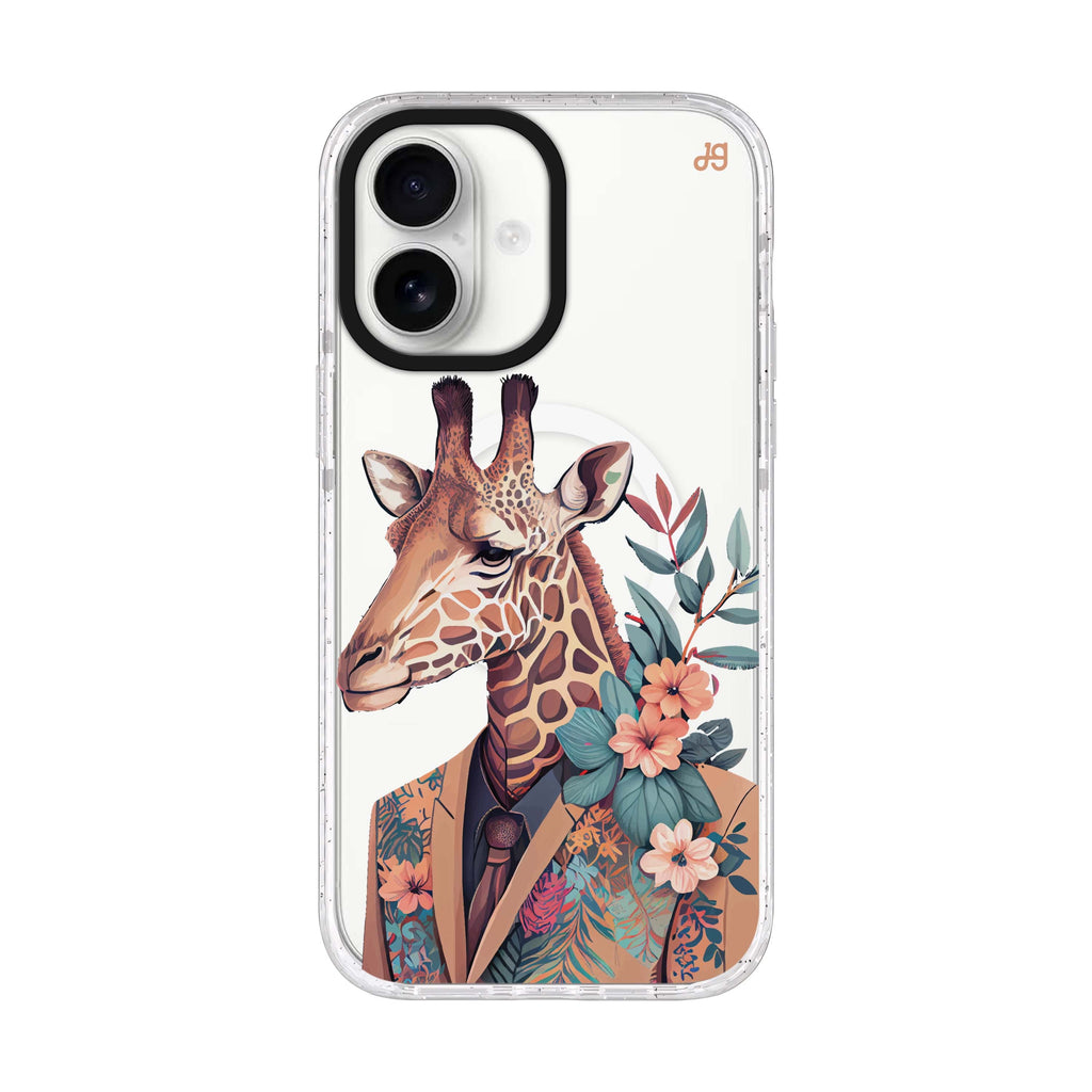 Giraffe & floral iPhone 17 水晶透明保護殼正面展示