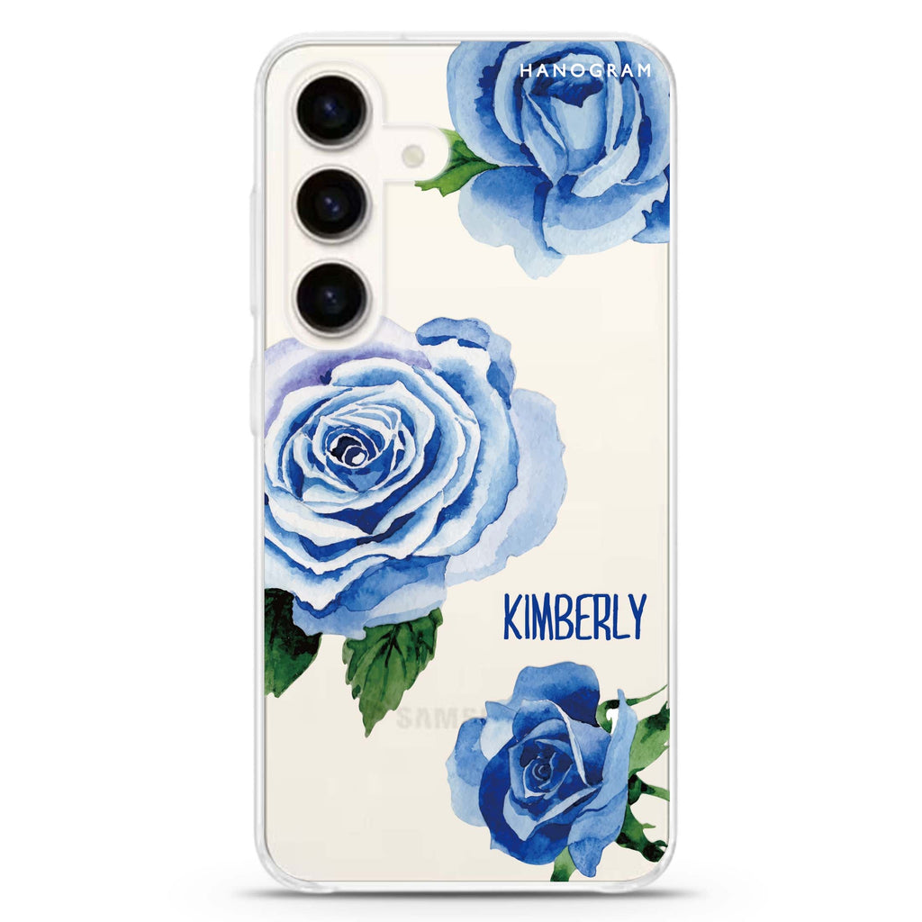 Blue Rose Samsung Galaxy S26/S25/S24 可加名字水晶透明保護殼正面展示