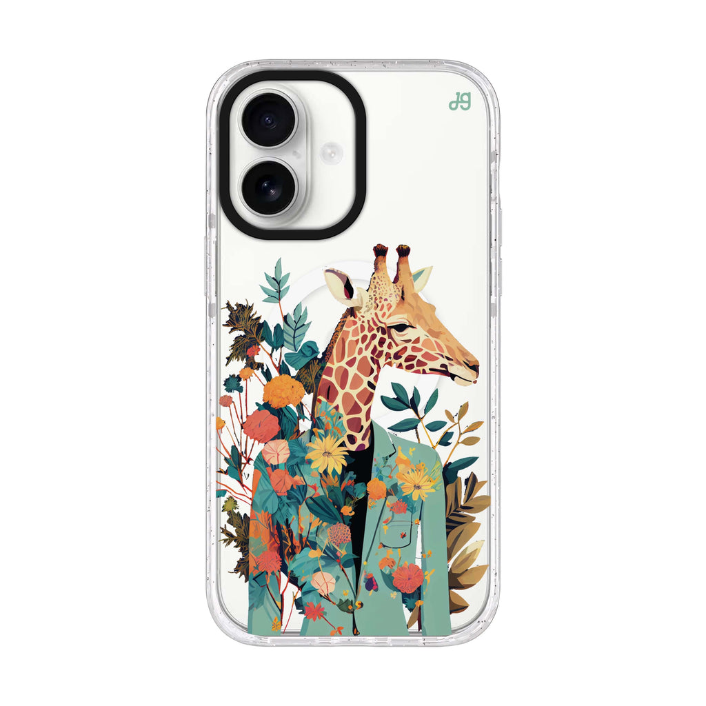 Giraffe & floral iPhone 17 水晶透明保護殼正面展示
