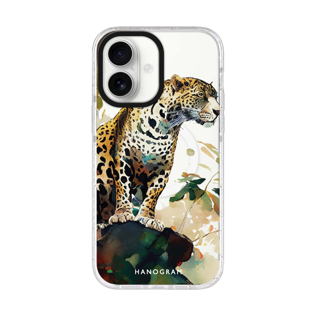 A leopard iPhone 17 水晶透明保護殼正面展示