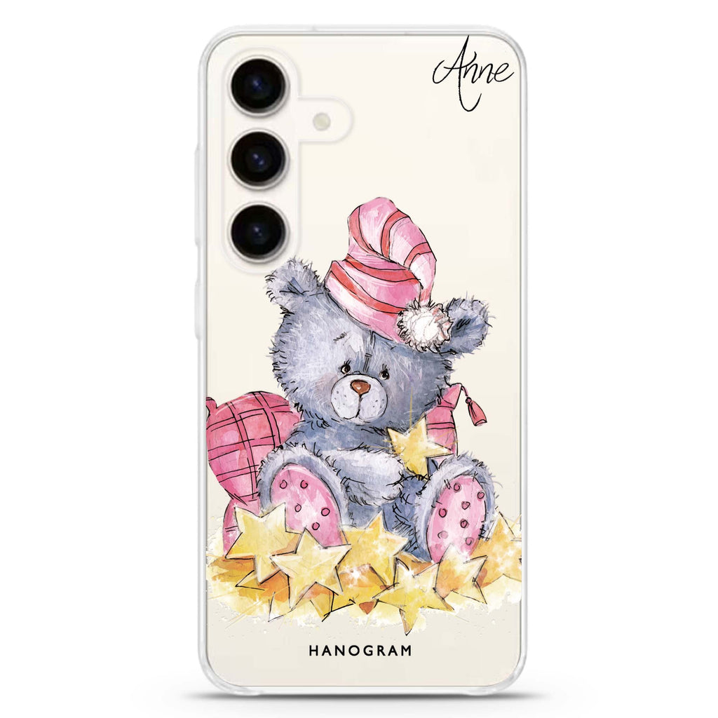 Star Bear Samsung Galaxy S26/S25/S24 可加名字水晶透明保護殼正面展示