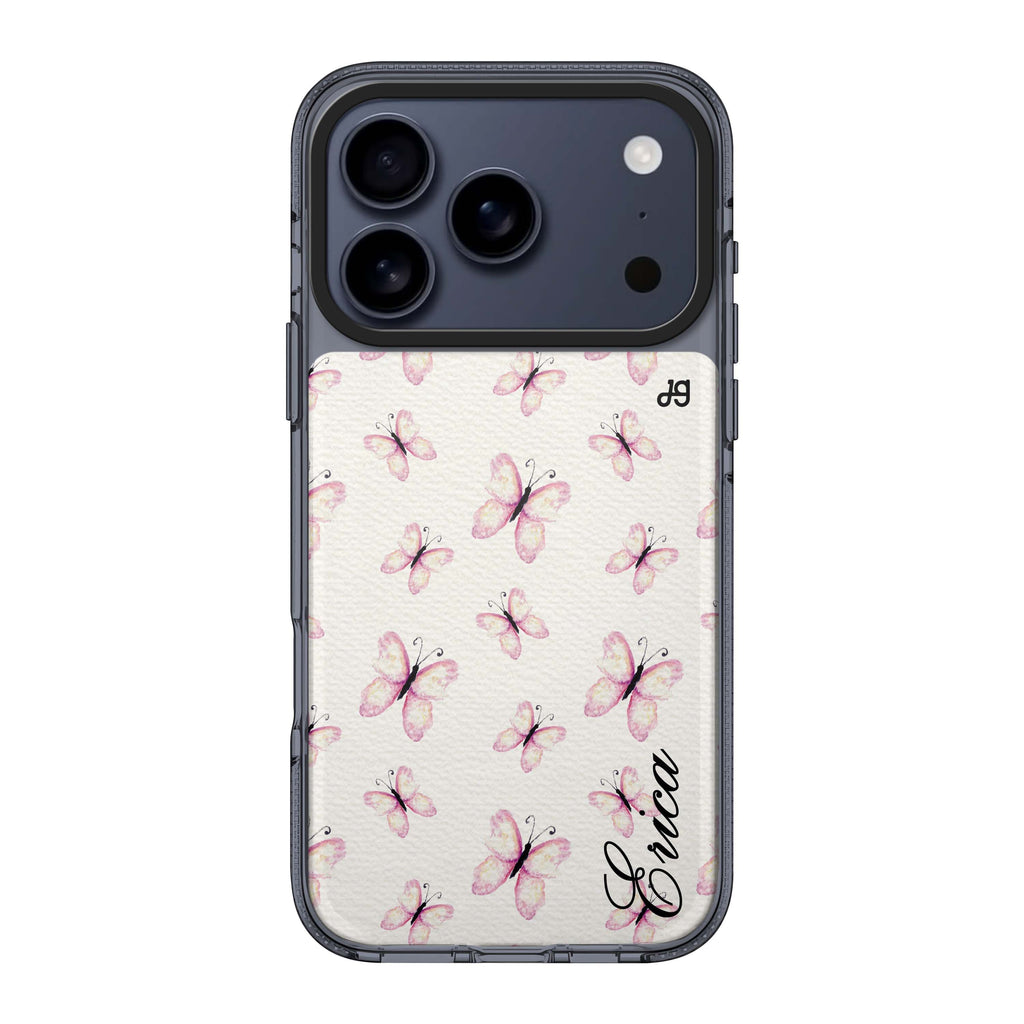 Vintage Butterfly iPhone 17 Pro Max MagSafe 水晶透明保護殼 蝴蝶圖案設計 可自訂名字 圖1