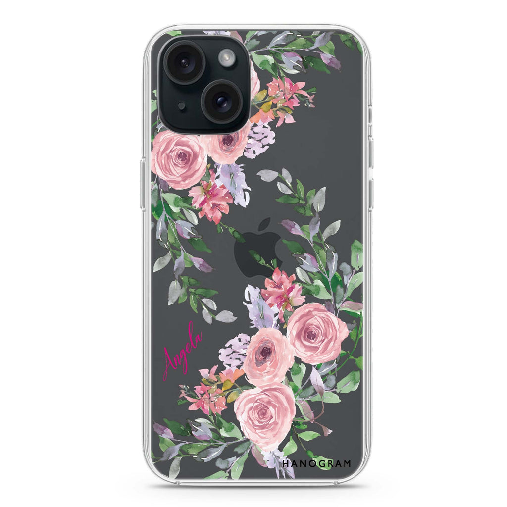 Lucy Watercolor Rose iPhone 15 plus 水晶透明保護殼