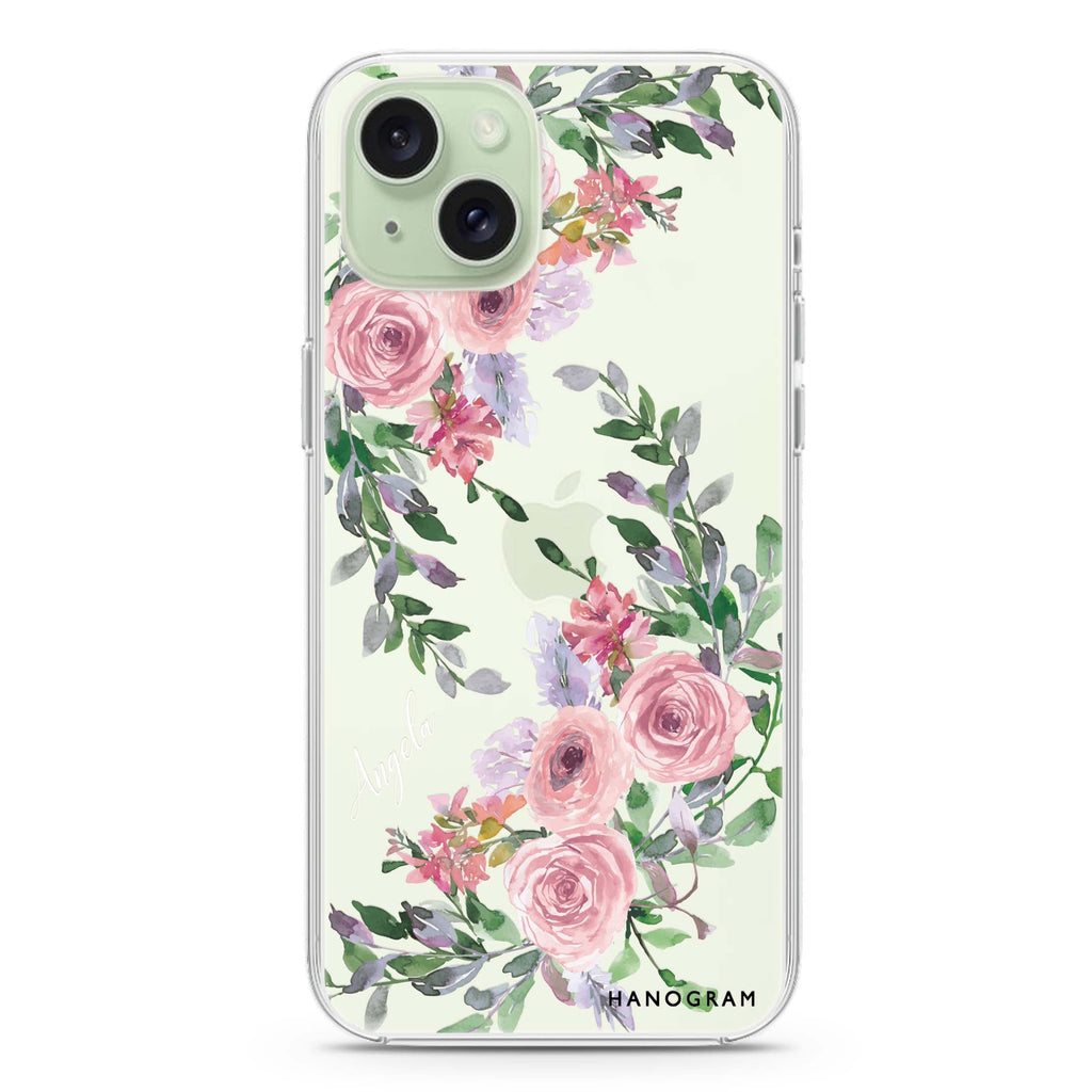 Lucy Watercolor Rose iPhone 15 水晶透明保護殼