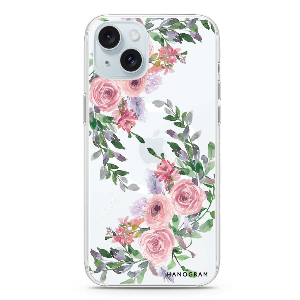 Lucy Watercolor Rose iPhone 15 Magsafe 兼容水晶透明保護殼