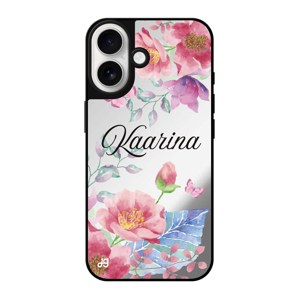 Reflective iPhone 16 Mirror Case –Butterfly Garden Design