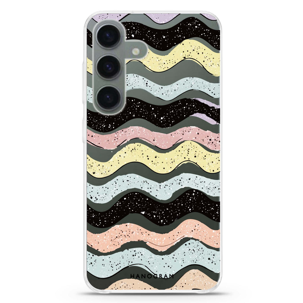Glitter Wave Doodles Samsung Galaxy S26/S25/S24 水晶透明保護殼正面展示