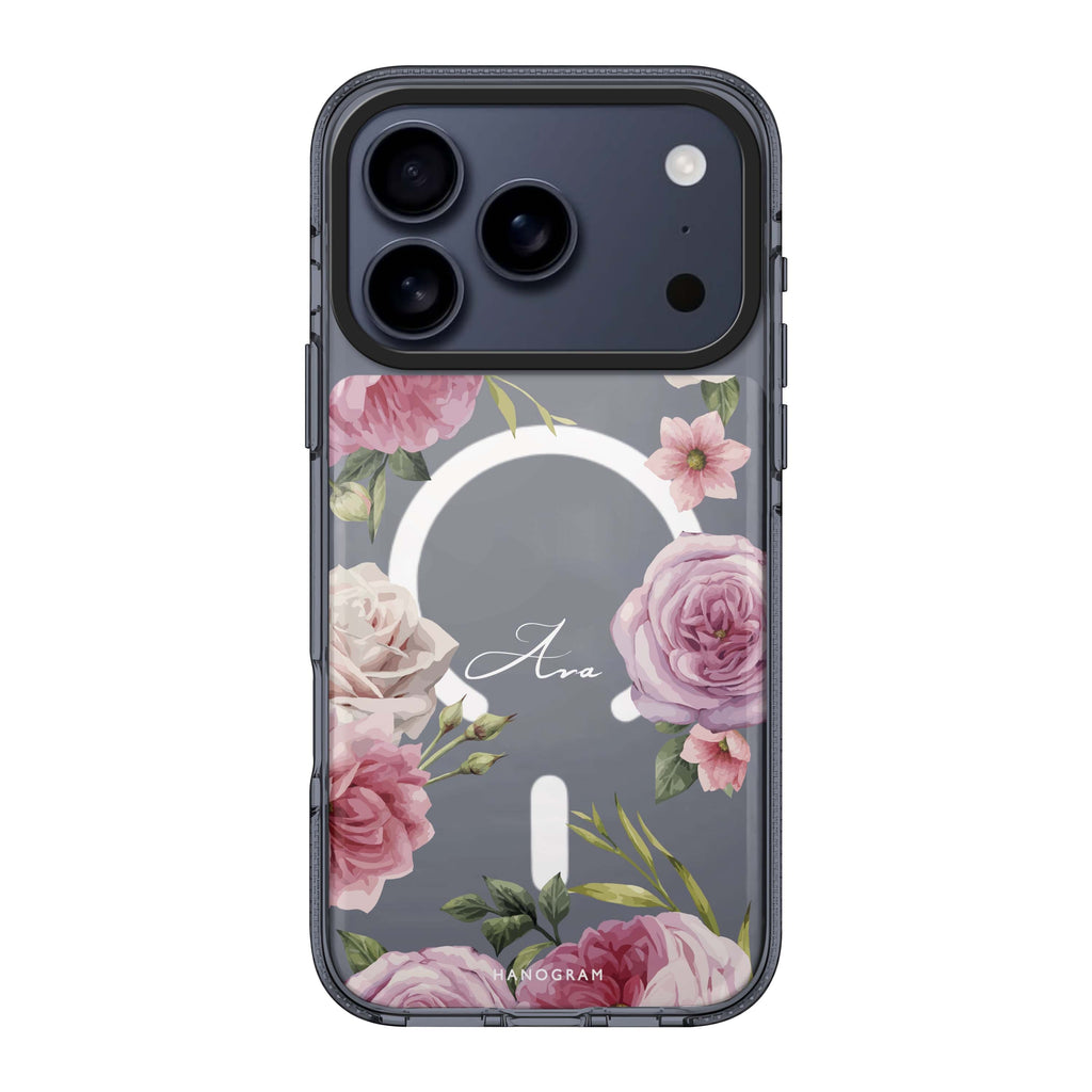 Beautiful Pretty Floral iPhone 17 Pro Max MagSafe 水晶透明保護殼 花卉圖案設計 可自訂名字及字色 圖1