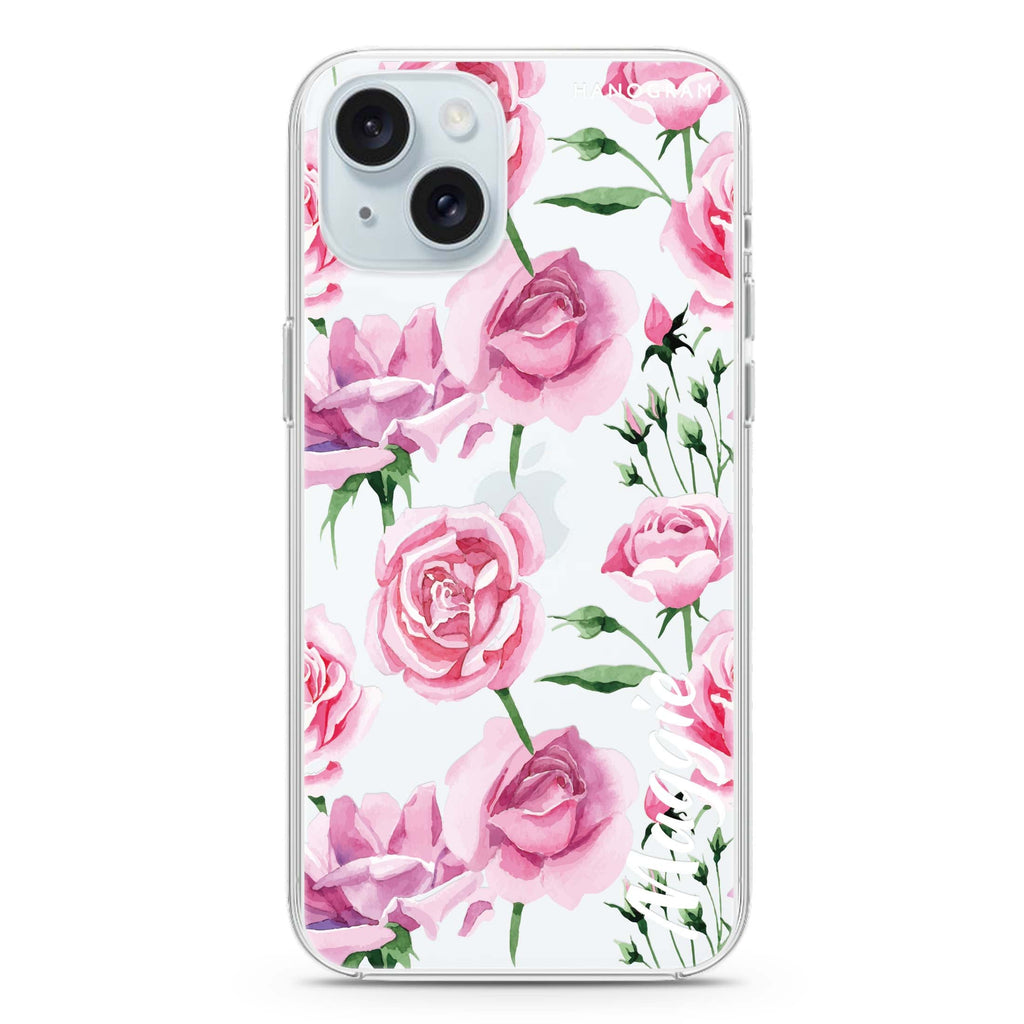 Pink Rose iPhone 15 plus 水晶透明保護殼