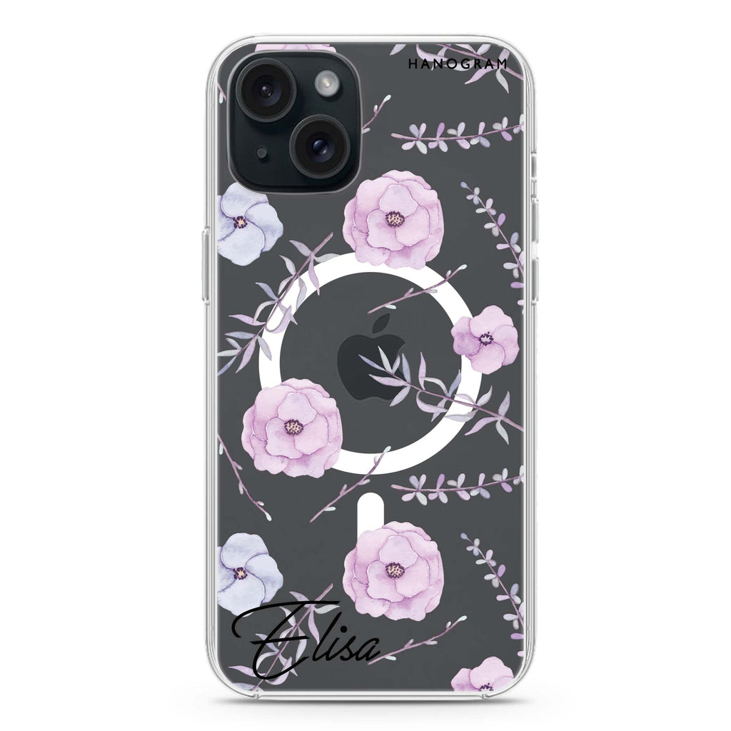 Vibrant Floral iPhone 15 Magsafe 兼容水晶透明保護殼