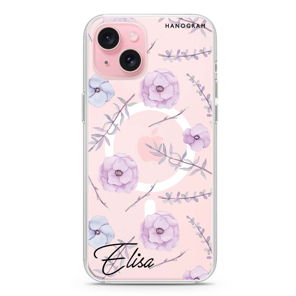 Vibrant Floral iPhone 15 Plus Magsafe 兼容水晶透明保護殼