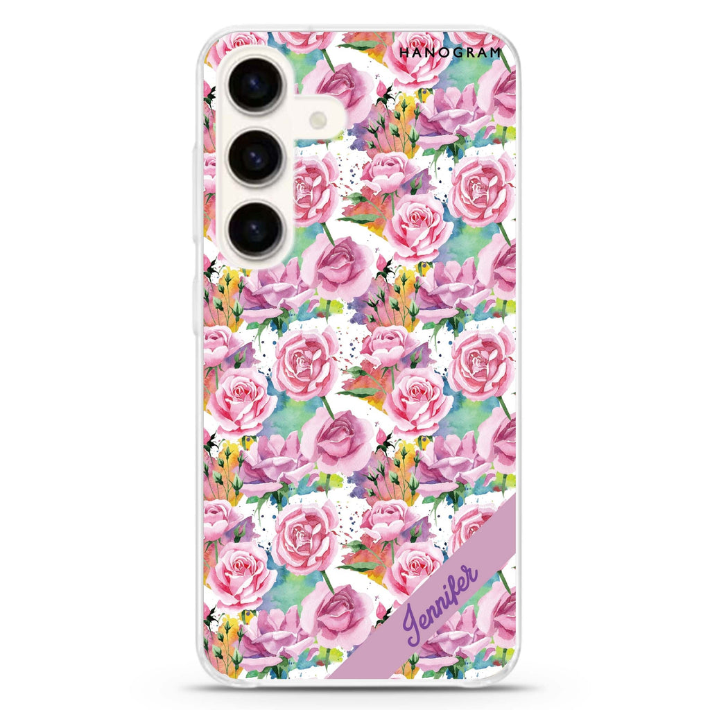Colorful Rose Samsung Galaxy S26/S25/S24 可加名字水晶透明保護殼正面展示