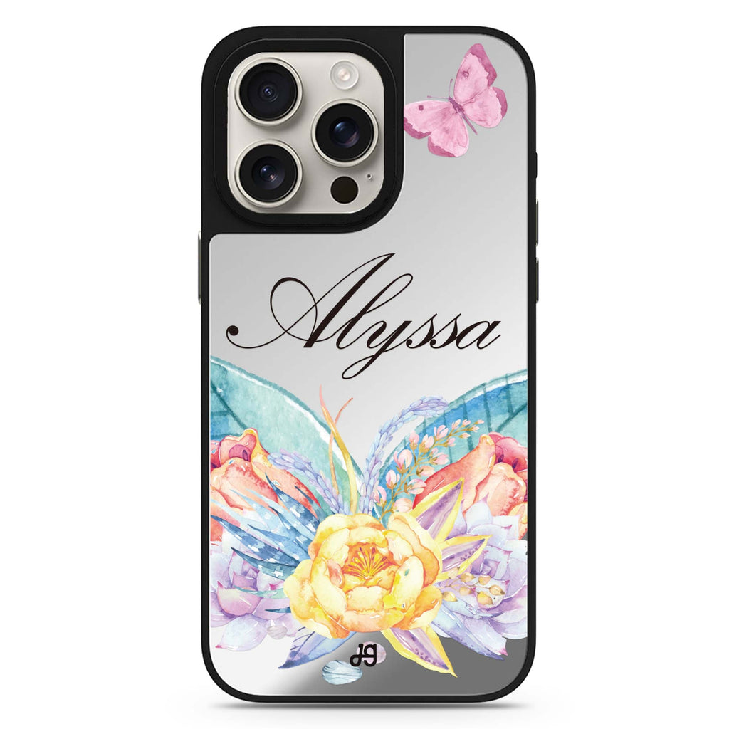 Butterfly and Abloom Rose 鏡面手機殼