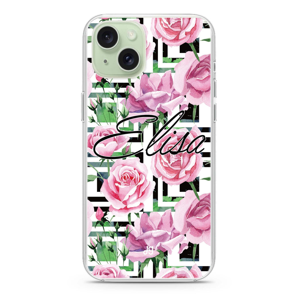 Rose Checkered iPhone 15 Magsafe 兼容水晶透明保護殼