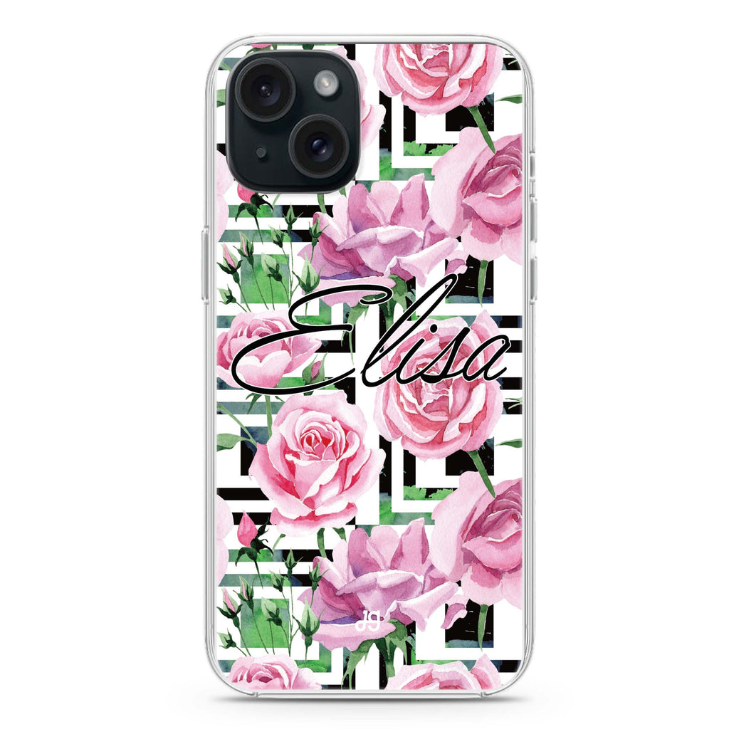 Rose Checkered iPhone 15 plus 水晶透明保護殼