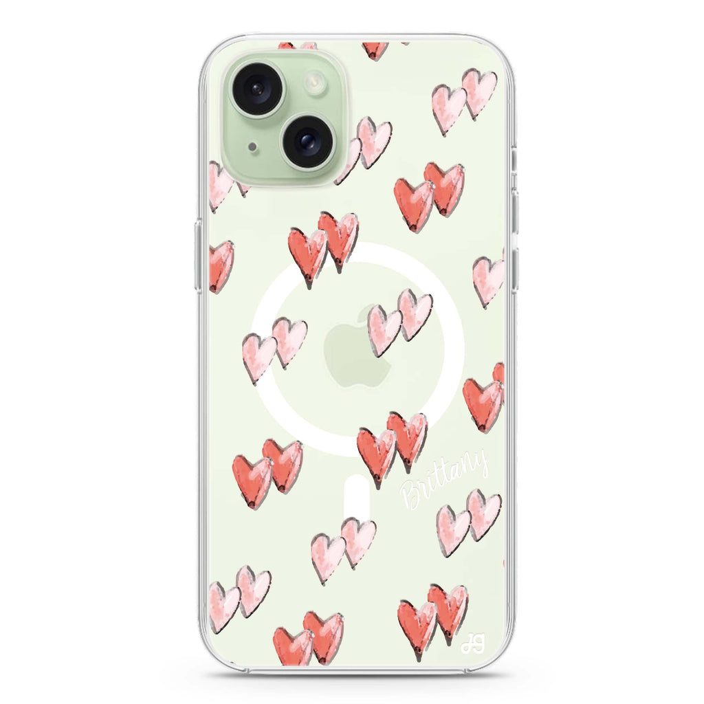 Double Heart iPhone 15 Magsafe 兼容水晶透明保護殼